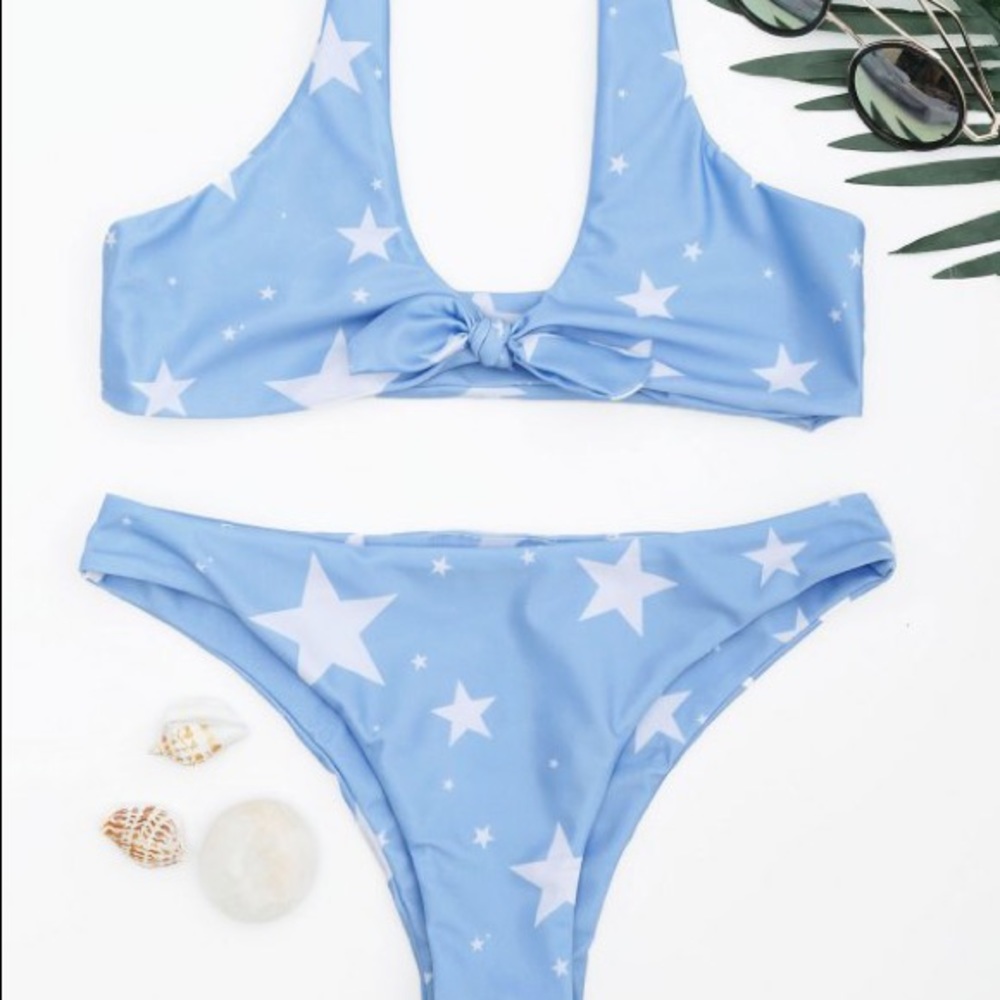 Star print knot Bikini set BLUE